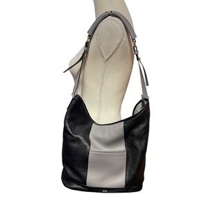 H By Halston Leather Hobo Shoulder Bag Black Gray Pockets Classic Office Travel